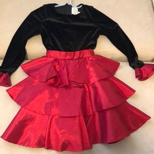 Girls 6 Velvet black & Red taffeta formal dress